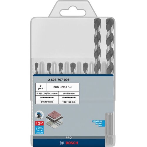 Bosch professional Set svrdla PRO HEX-5, 4 x 100, 5 x 100, 5 x 100, 6 x 100, 6 x 100, 8 x 150, 10 x 150 mm, 7 kom. Slike