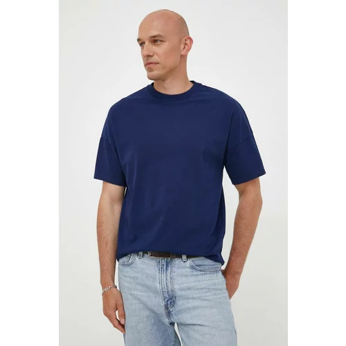 American Vintage Bombažna kratka majica mornarsko modra barva