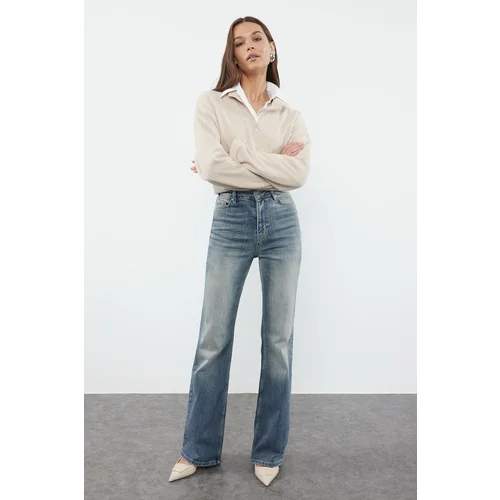 Trendyol Dark Blue Regular Waist Flare Jeans