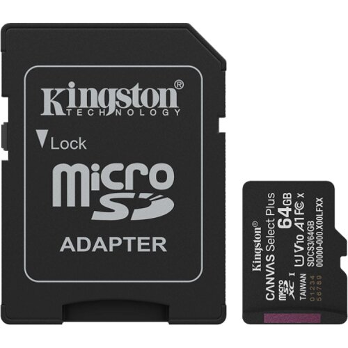 Kingston Micro SD card 64 GB SDCS3/64GB Class10 Canvas Select Plus SD adapter, 100MBs Read,Class 10 UHS-I Cijene