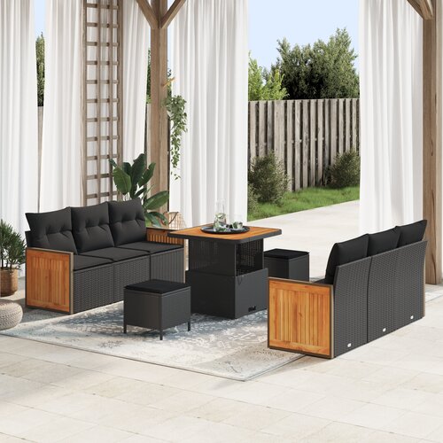 vidaXL 9-delni set vrtnih sofa z blazinami Črna Poli ratan akacija Cene