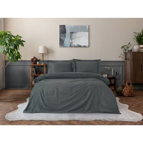  elegant anthracite anthracite satin single quilt cover set (de) Cene