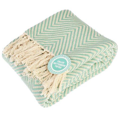 Rex London Mentol zelena pamučna deka 150x235 cm Herringbone &amp;ndash; Slike