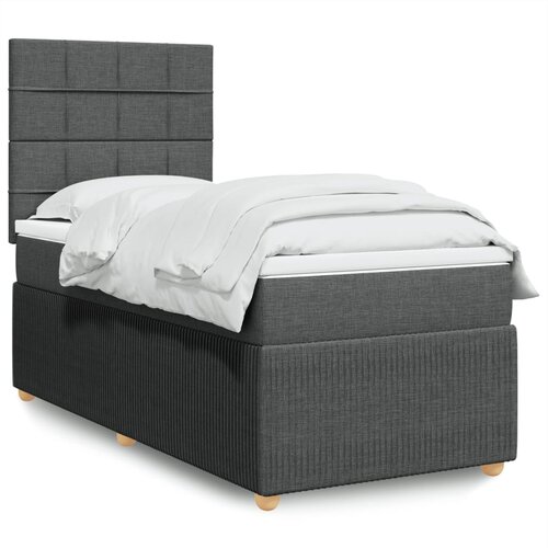 vidaXL Box spring postelja z vzmetnico temno siva 90x200 cm blago Cene