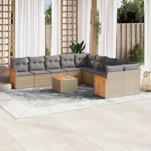 vidaXL 11-dijelni set vrtnih sofa od poliratana s jastucima bež Cijene