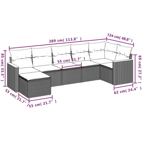  7-dijelni set vrtnih sofa od poliratana s jastucima crni Crna 62 x 62 x 69 cm Slike