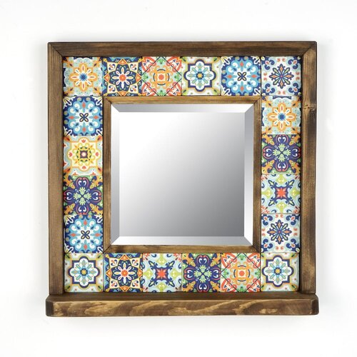 Wallity Stensko ogledalo s polico in leseno-kamnitim okvirjem 32,5x33 cm - Wallity Slike