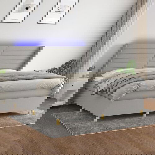 VidaXL Box spring postelja z vzmetnico LED sv. siva 180x200 cm blago Slike