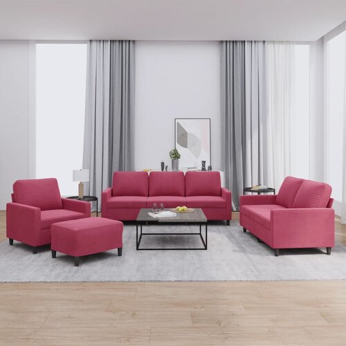  4-dijelni set sofa s jastucima crvena boja vina baršunasti Cene