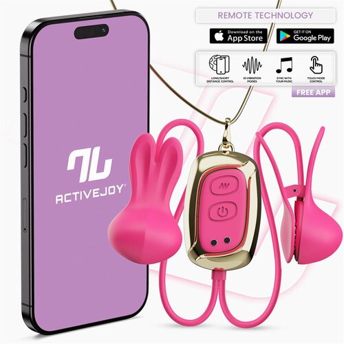 INTOYOU App Series Tickly Vibrating Nipple Clamps with Necklace &amp;amp; App Pink Slike
