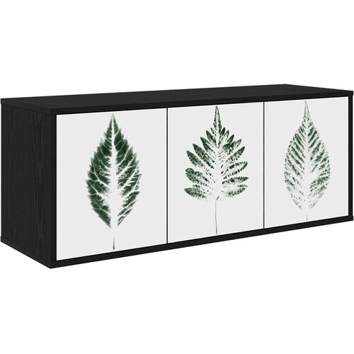 vidaXL TV ormar za montažu na zid HANAU 102 x 33 x 40 cm Crni hrast - Crni hrast Zeleni uzorak lišća Cene