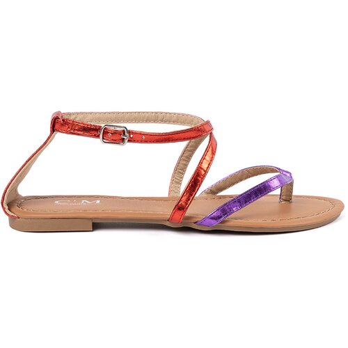 Shelvt Flat sandals with purple and red straps Slike