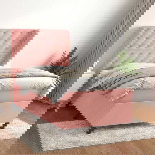 vidaXL Box spring postelja z vzmetnico roza 90x190 cm žamet Cene