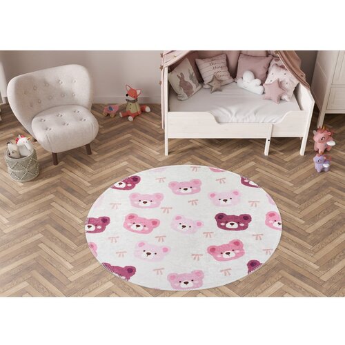 Vitaus Rožnata/slonoko&amp;scaron;čena pralna otro&amp;scaron;ka preproga &amp;oslash;100 cm Cute Teddies Pink &amp;ndash; Slike
