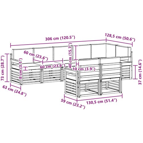  Set vanjskih sofa 8 kom. Bijela i svjetlosiva Poliester 306 x 128,5 x 73 cm Slike