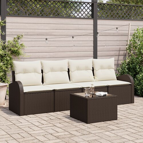 VidaXL 5-delni vrtni sofa set z blazinami rjava poli ratan Slike