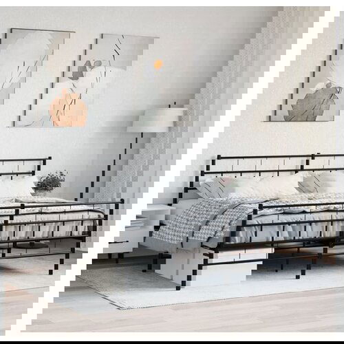 VidaXL Metalni okvir kreveta uzglavlje i podnožje crni 183x213 cm Slike