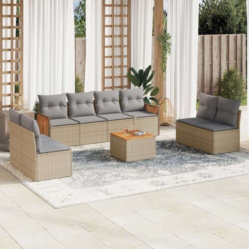 VidaXL 9-dijelni set vrtnih sofa s jastucima bež od poliratana Slike