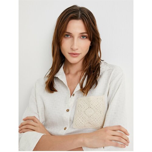 Koton Crop Shirt Pocket Detailed Short Sleeve Linen Blended Slike