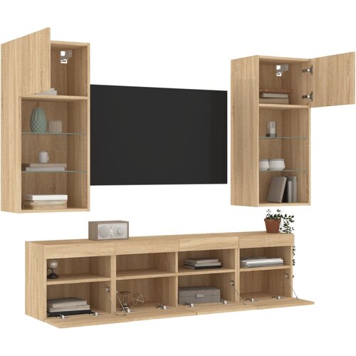 vidaXL Komplet TV omaric LED 5-delni sonoma hrast inženirski les Cene