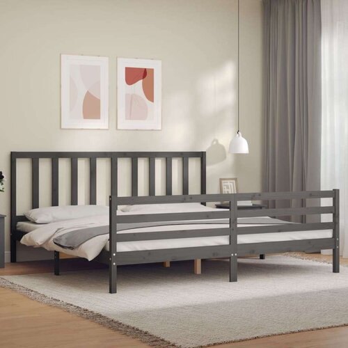  Za krevet s uzglavljem sivi 200 x 200 cm od masivnog drva Slike