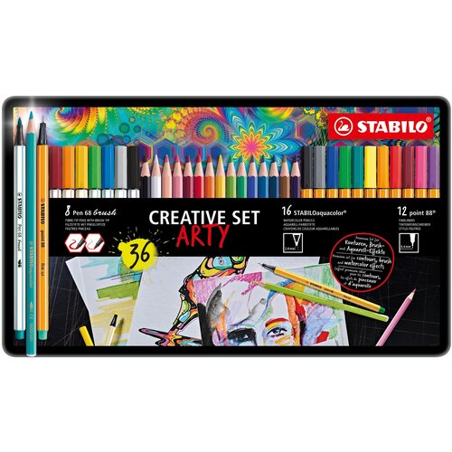 Stabilo point 88/pero 68 čopič/aquacolor ARTY, etui 36, (21655201) Slike