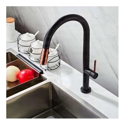EYN Elegantna črna kuhinjska armatura s kombinacijo bakra | Kuhinjska pipa KB2132 Slike
