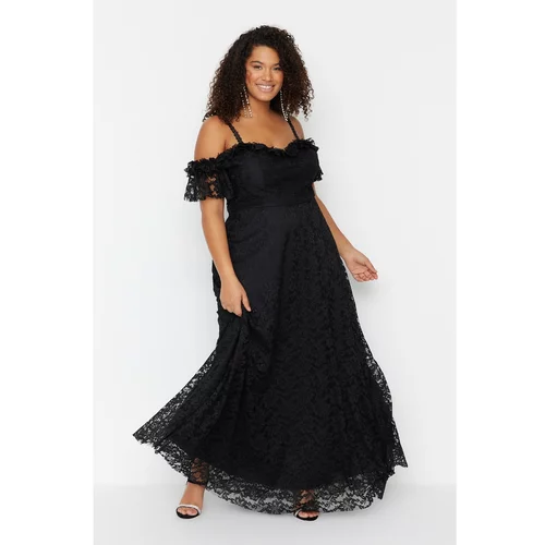 Trendyol curve Black Sleeves Lace Embroidered Dress