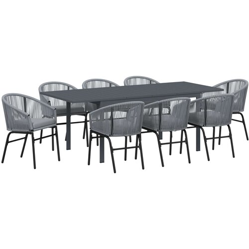  Vrtni set za objed 9 kom. Siva poliratan 211,5 x 90 x 74 cm Slike