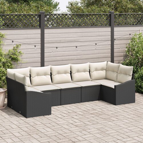 VidaXL set od 7 dijelova vrtnih sofa s jastučićima crni poli ratan Slike