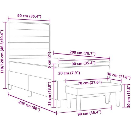 vidaXL Vzmetnica s posteljo in klopjo temno rjava 90x190 cm tkanina, (22083153) Cene
