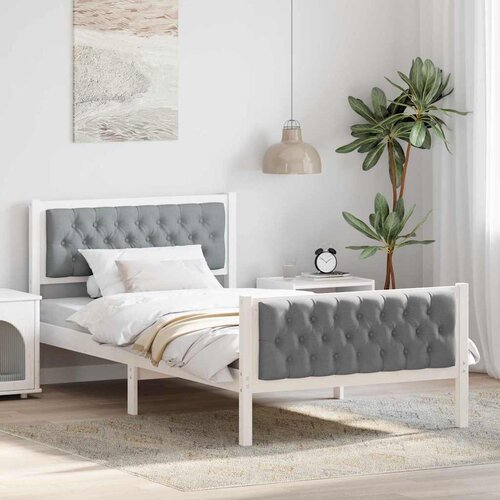  Krevetna konstrukcija s uzglavljem Svijetlo siva 100 x 200 cm Bijela Slike