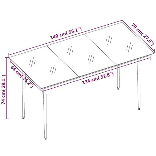 VidaXL Vrtni blagovaonski stol crni 140x70x74 cm od čelika i stakla Slike