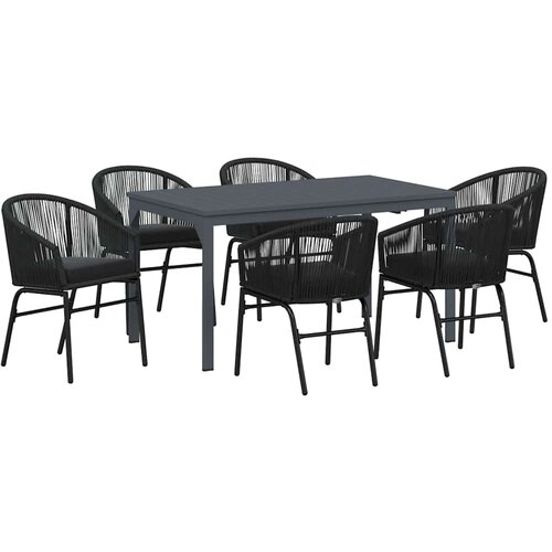  Vrtni set za objed 7 kom. Crna poliratan 180 x 80 x 74 cm Slike