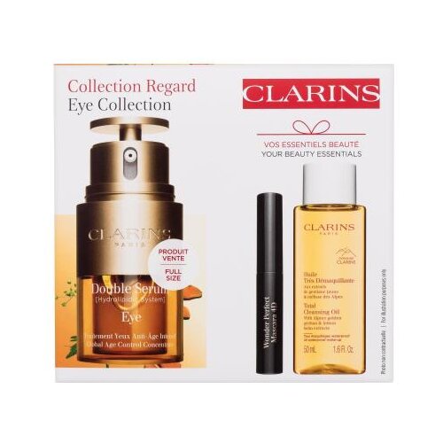 Clarins Double Serum Eye Collection Set serum za okoli oči Double Serum Eye 20 ml + odstranjevalec ličil Total Cleansing Oil 50 ml + maskara Wonder Perfect Mascara 4D 3 ml 01 Perfect Black Cene