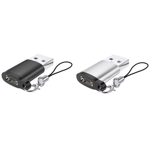 INF Adapter Type-C (vtičnica) na USB 3.0, 2 kosa &amp;mdash; visokohitrostni USB-C OTG adapter z obročkom za ključe, črno in srebrno, (5000277032) Slike