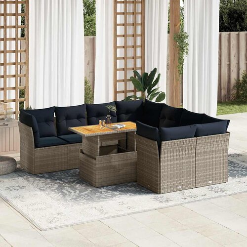 vidaXL 9-dijelni set vrtnih sofa od poliratana s jastucima sivi Cijene