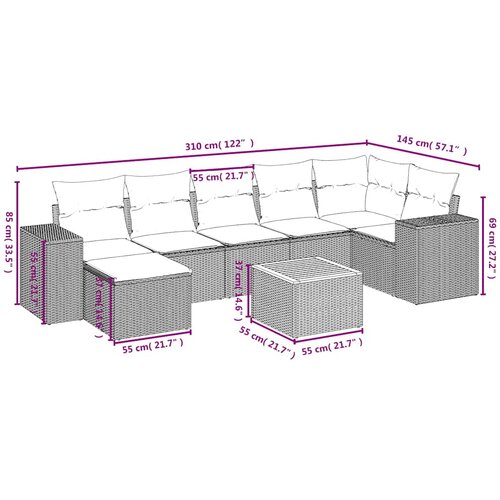  8-dijelni set vrtnih sofa od poliratana s jastucima crni Crna 83 x 62 x 69 cm Slike