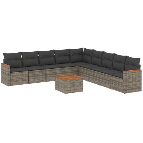  10-dijelni set vrtnih sofa od poliratana s jastucima sivi Siva 61 x 62 x 69 cm Slike