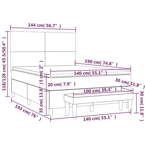  Krevet s oprugama i madracem smeđesivi 140 x 190 cm od tkanine Slike