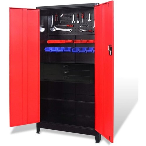  Ormar za alat s kutijom čelični 90 x 40 x 180 cm crveno-crni Cene