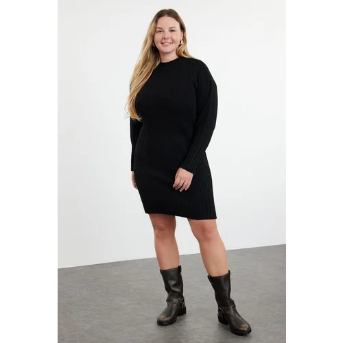 Trendyol Curve Black Knitted Detailed Crew Neck Knitwear Dress