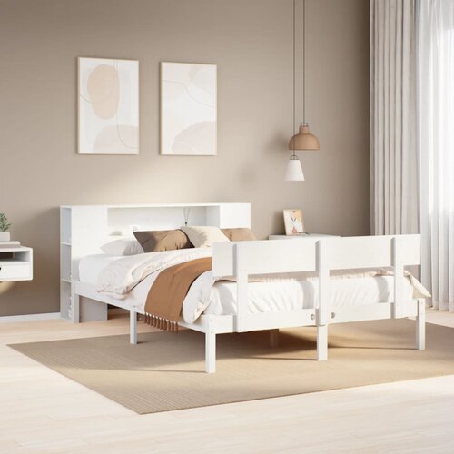 VidaXL Krevet s regalom z knjige bez madraca bijeli 140x200cm borovina Slike