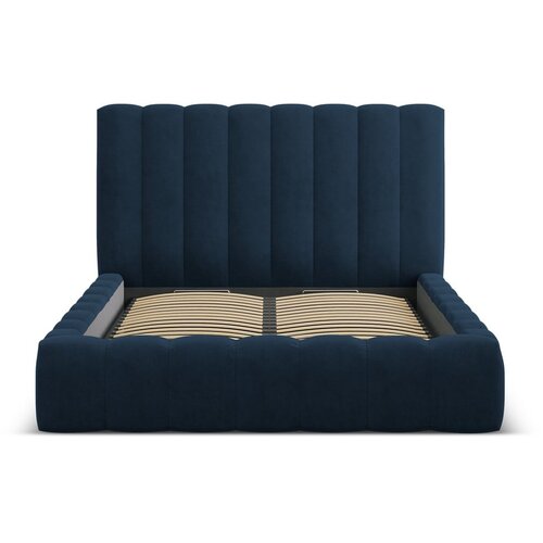 Micadoni Home Tamno plavi tapecirani bračni krevet s prostorom za odlaganje s podnicom 160x200 cm Kelp &amp;ndash; Slike