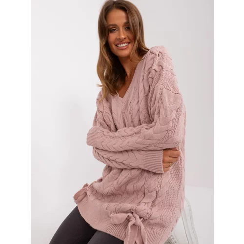 Fashion Hunters Light pink oversized sweater with cables