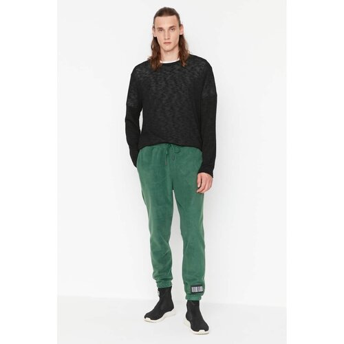 Trendyol Duck Head Green Men's Regular Fit Elastic Leg Label Appliqué Fleece Sweatpants Cene