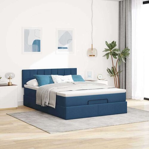  Otomanski krevet s madracem plavi 140x190cm od tkanine Slike
