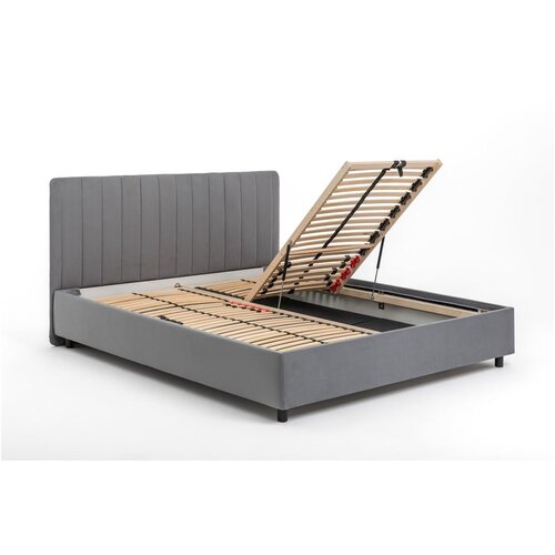 Bonami Selection Siva oblazinjena zakonska postelja s prostorom za shranjevanje z letvenim dnom 160x200 cm Myra Slim Line &amp;ndash; Slike