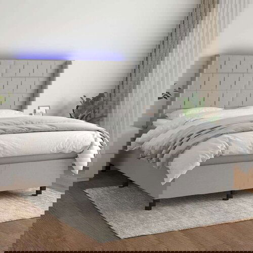  Krevet box spring s madracem LED svjetlosivi 140x190 cm tkanina Cijene