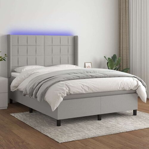  Krevet box spring s madracem LED svjetlosivi 140x190 cm tkanina Slike